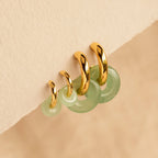 Dainty Jade Duo Hoops Silver 18K Gold Plated