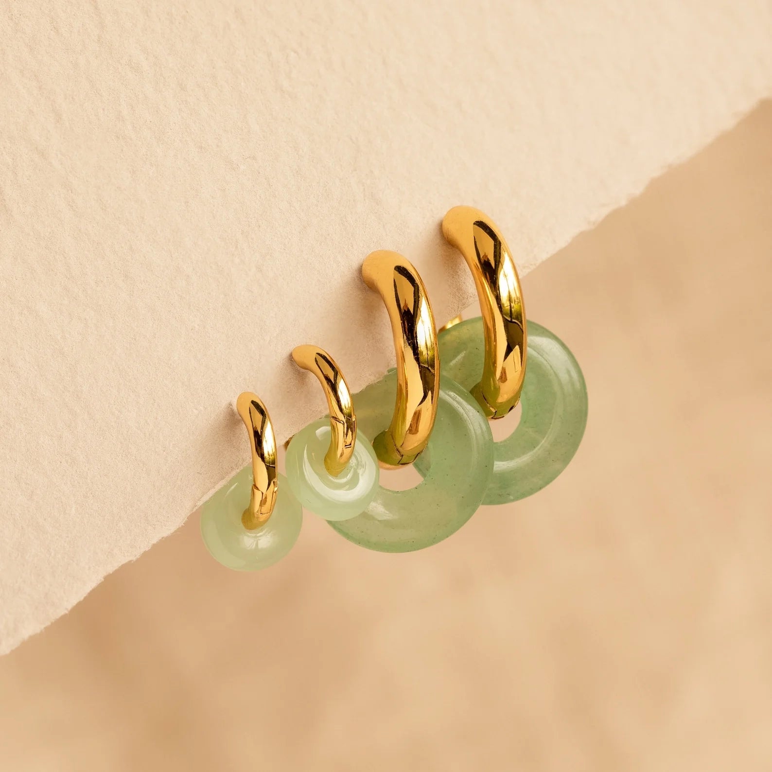Dainty Jade Duo Hoops Silver 18K Gold Plated