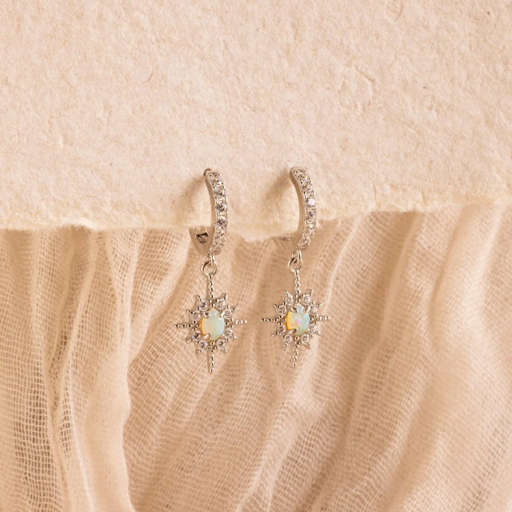 Opal Star Charm Necklace & Earrings Set Silver 18K Gold Plated
