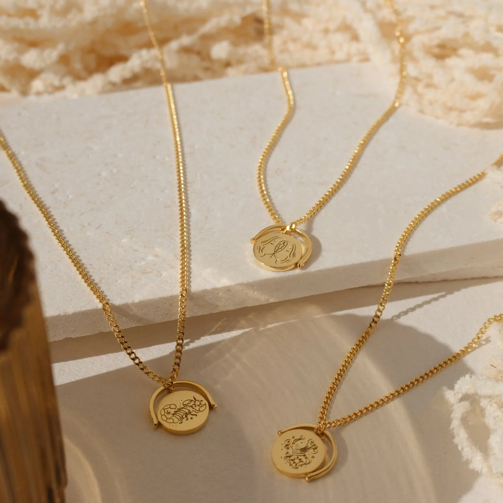 Zodiac Spinner Necklace Silver 18K Gold Plated