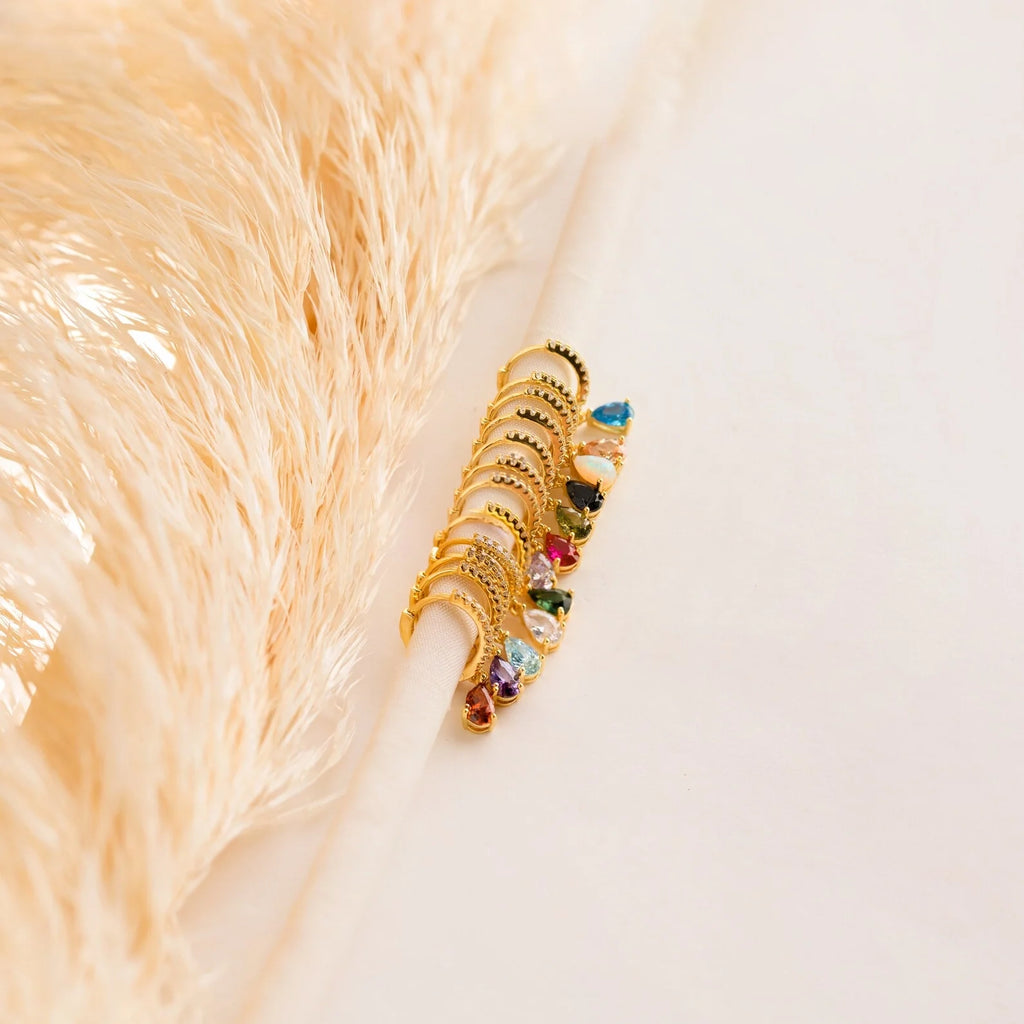 Pave Birthstone Drop Huggies Silver 18K Gold Plated