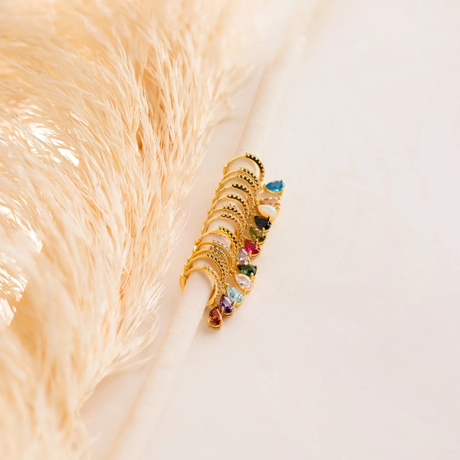Pave Birthstone Drop Huggies Silver 18K Gold Plated