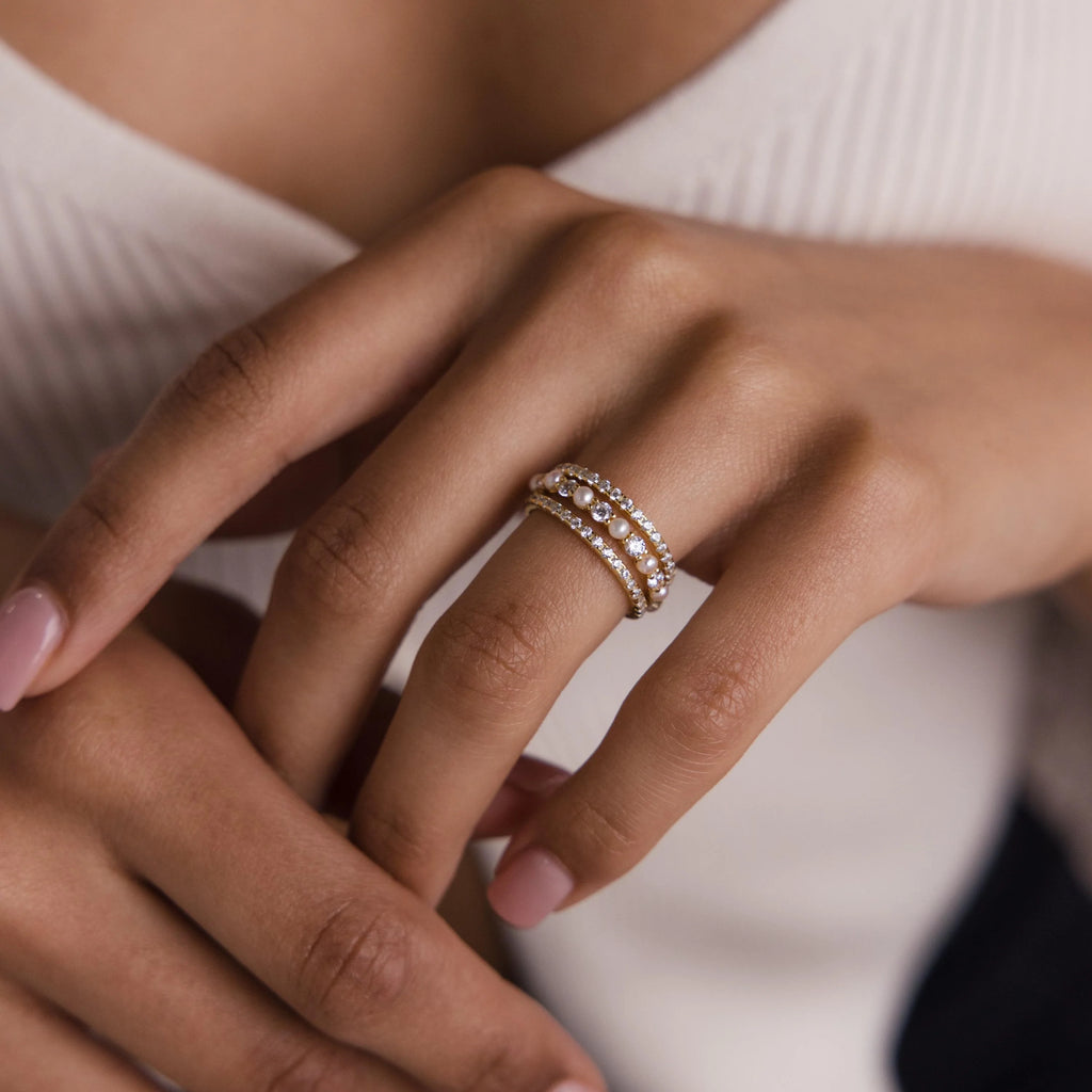 Diamond Eternity Ring Set Silver 18K Gold Plated