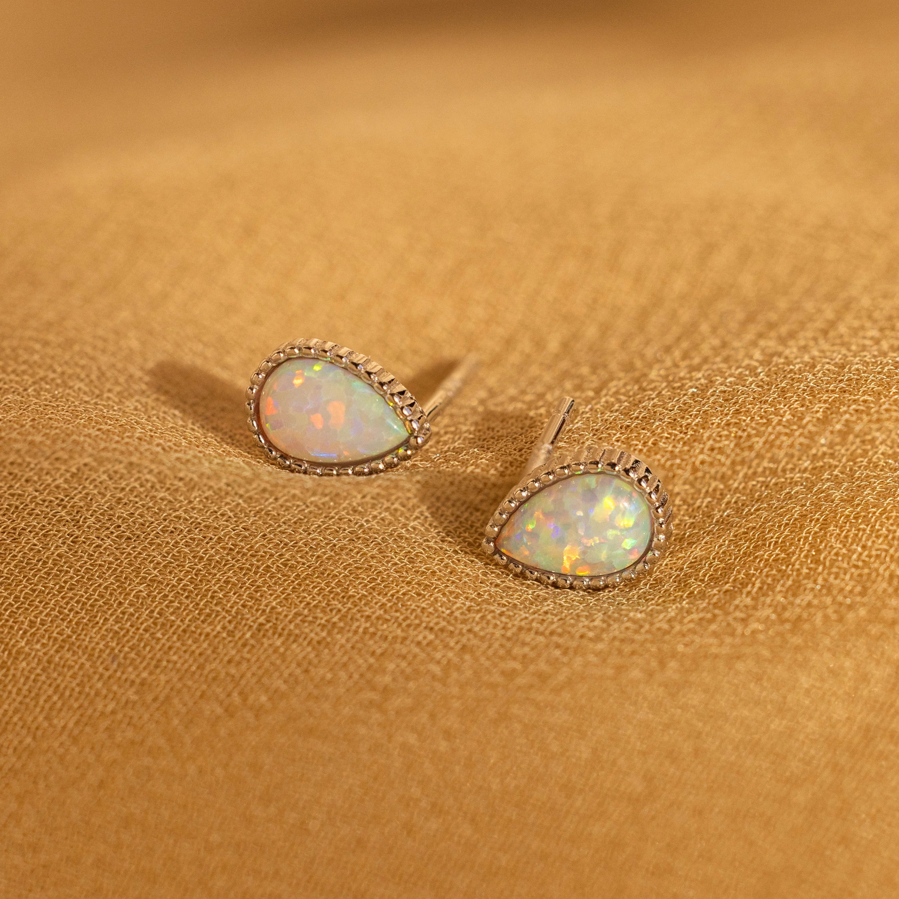 Opal Teardrop Studs Silver 18K Gold Plated