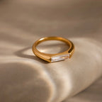 Baguette Cut Diamond Signet Ring Silver 18K Gold Plated