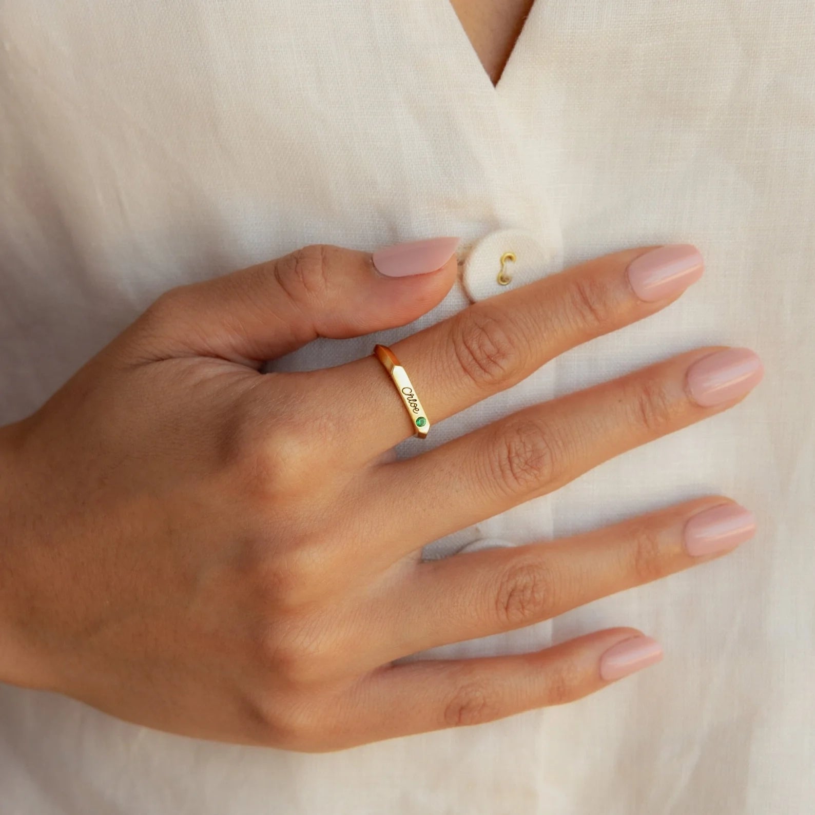 Paris Thin Name Signet Ring  Silver 18K Gold Plated