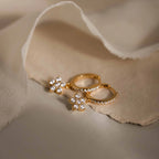 Diamond Blossom Drop Huggies Silver 18K Gold Plated