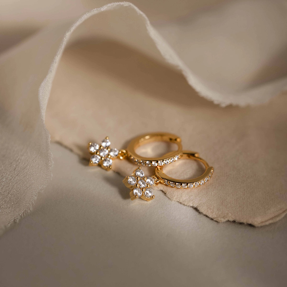 Diamond Blossom Drop Huggies Silver 18K Gold Plated