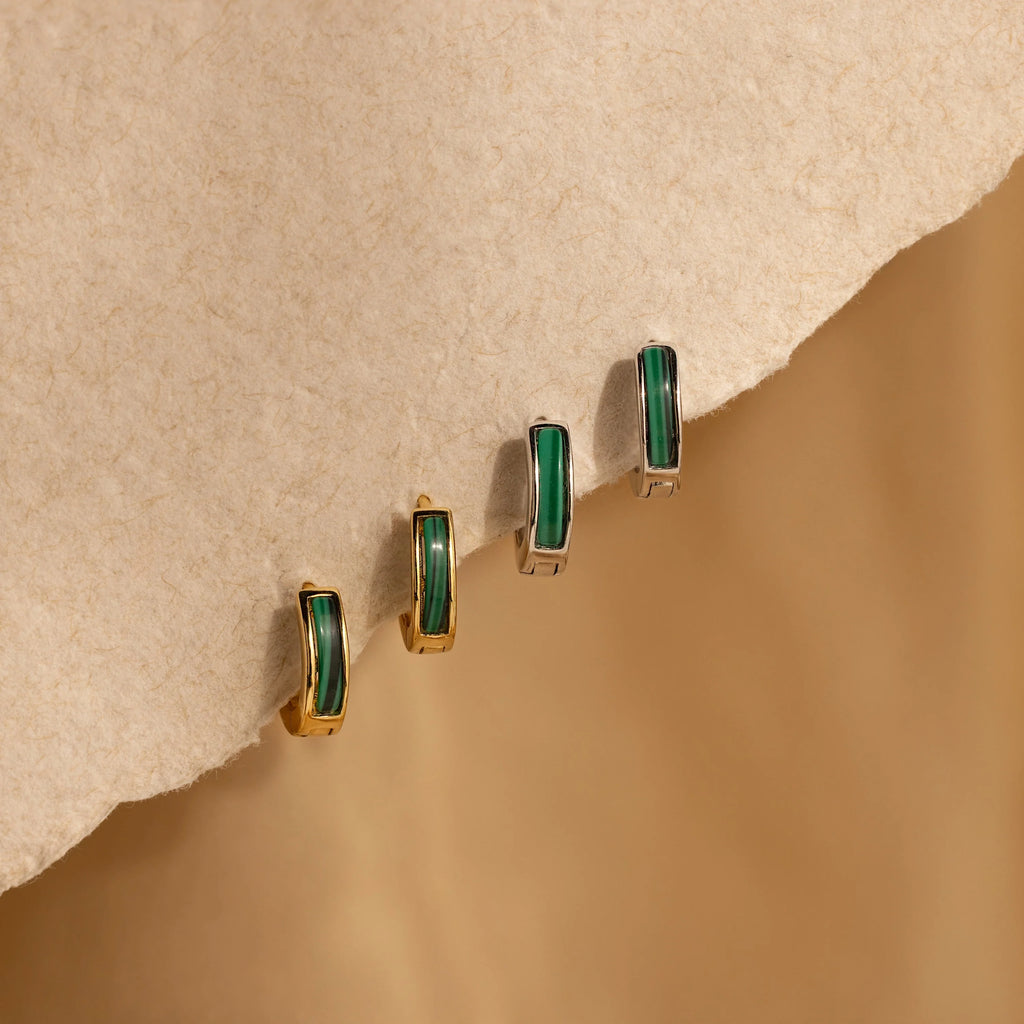 Malachite Inlay Huggies Silver 18K Gold Plated