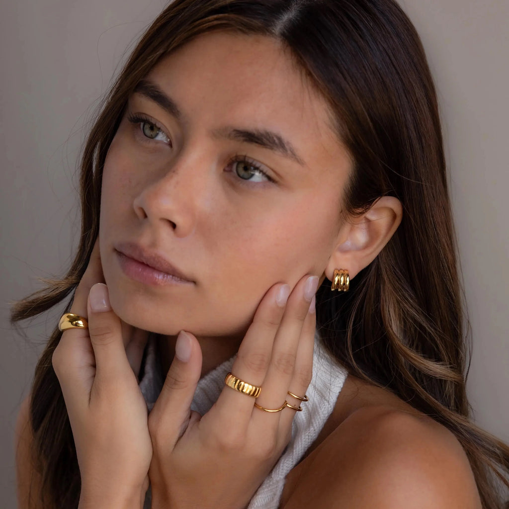 Triple Loop Huggie Earrings Silver 18K Gold Plated