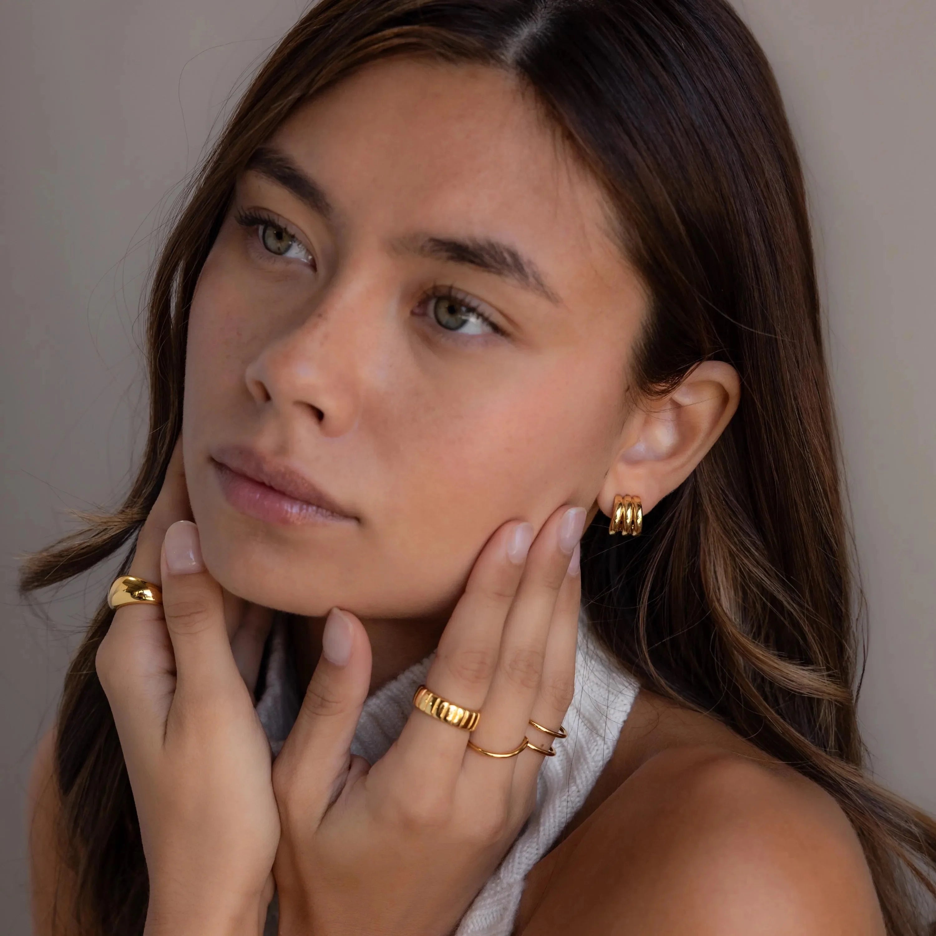 Triple Loop Huggie Earrings Silver 18K Gold Plated