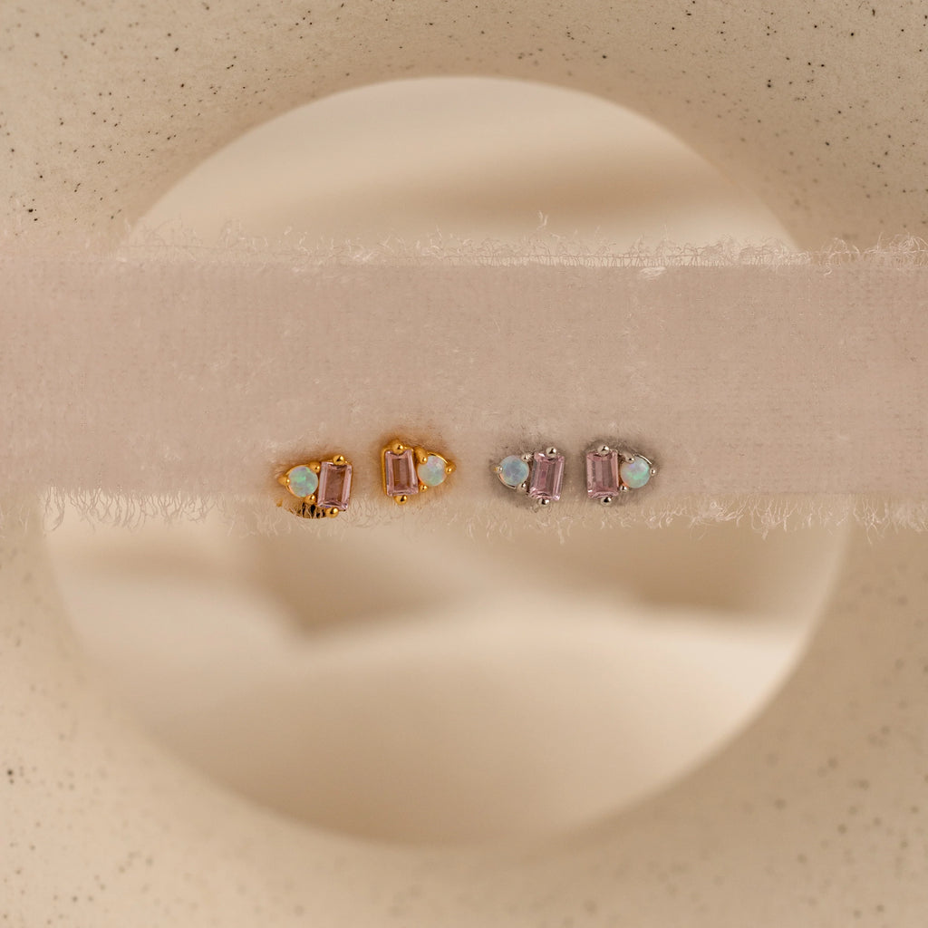 Tourmaline & Opal Stones Studs Silver 18K Gold Plated
