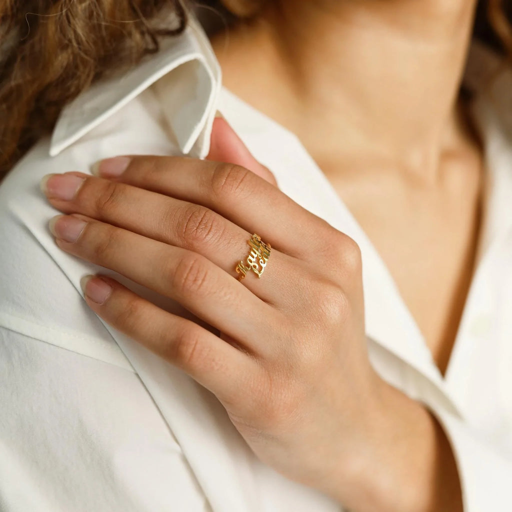 London Duo Name Ring Silver 18K Gold Plated