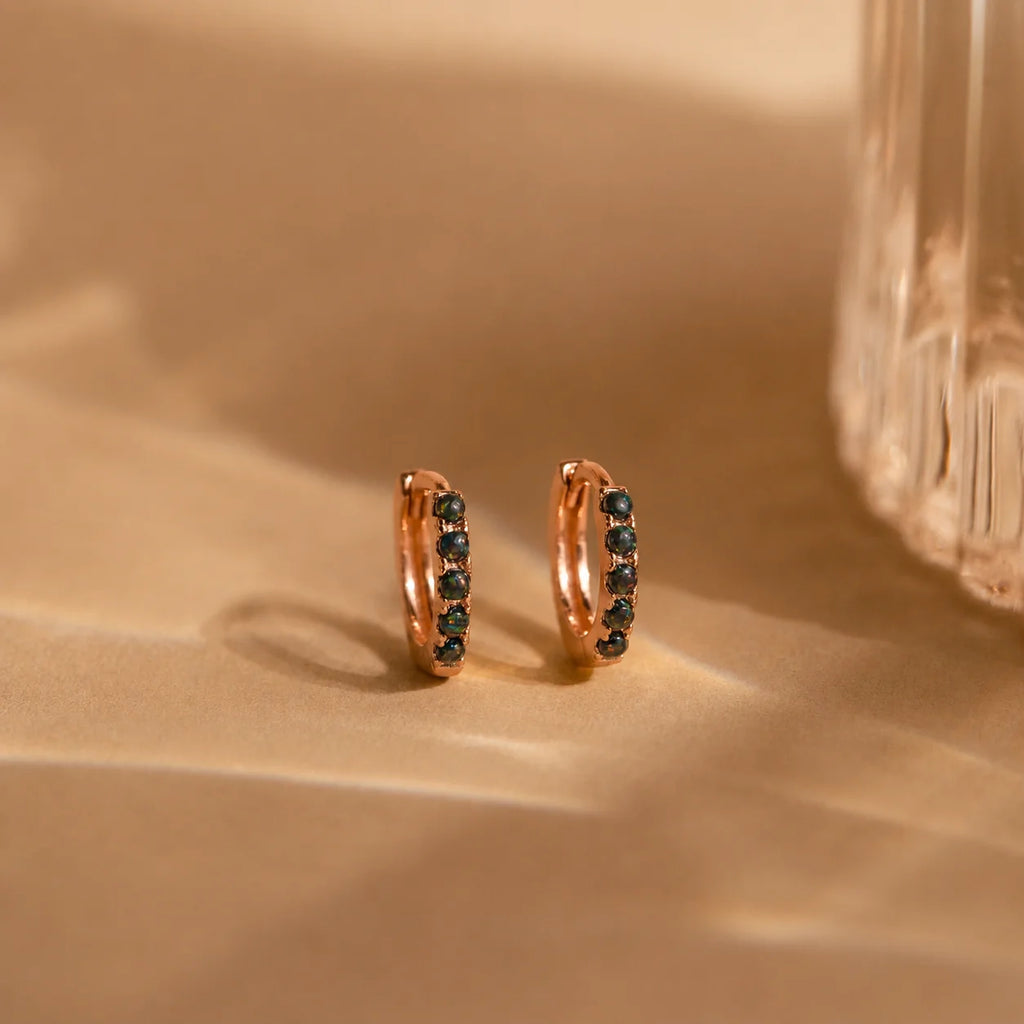 Black Sand Opal Huggie Hoop Earrings