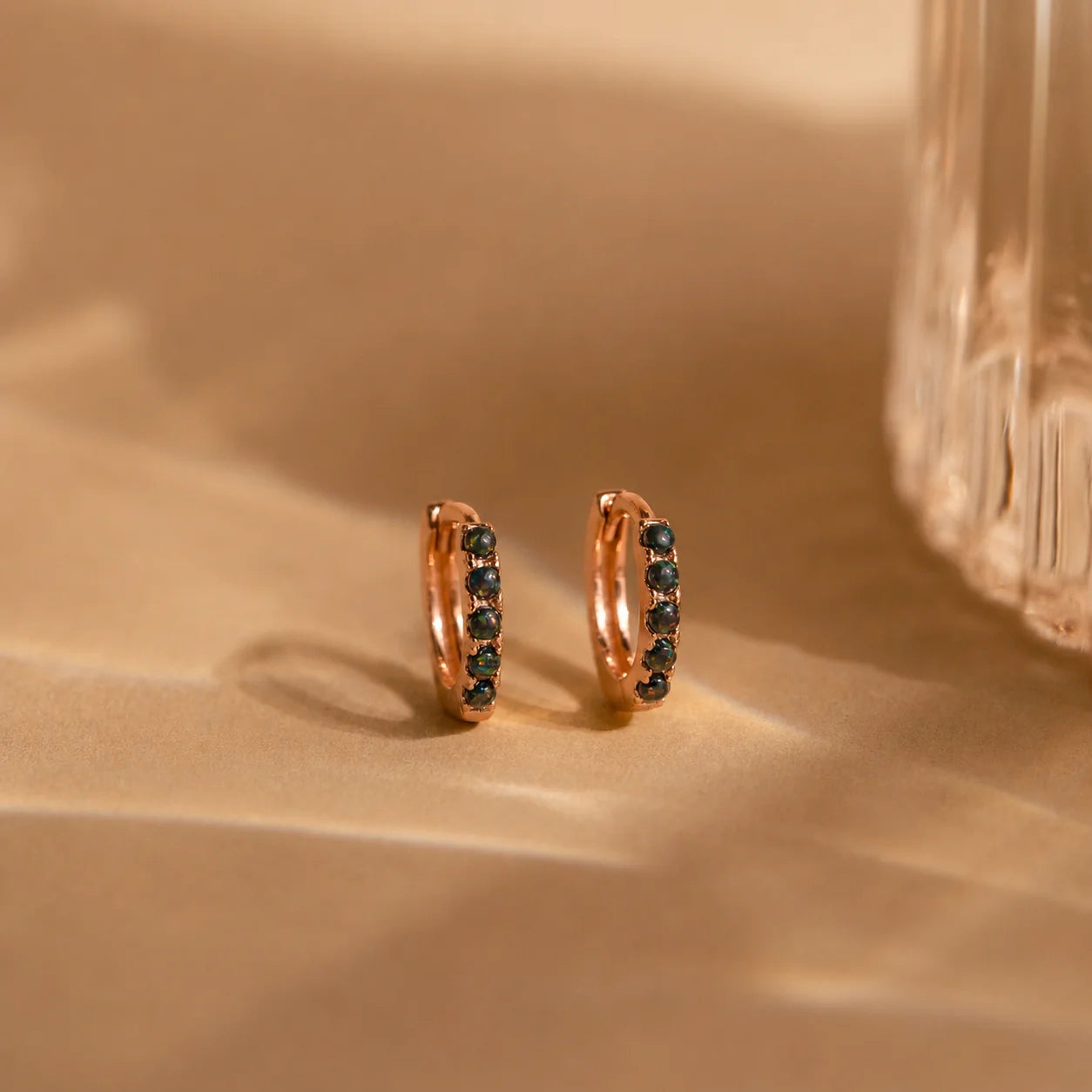 Black Sand Opal Huggie Hoop Earrings