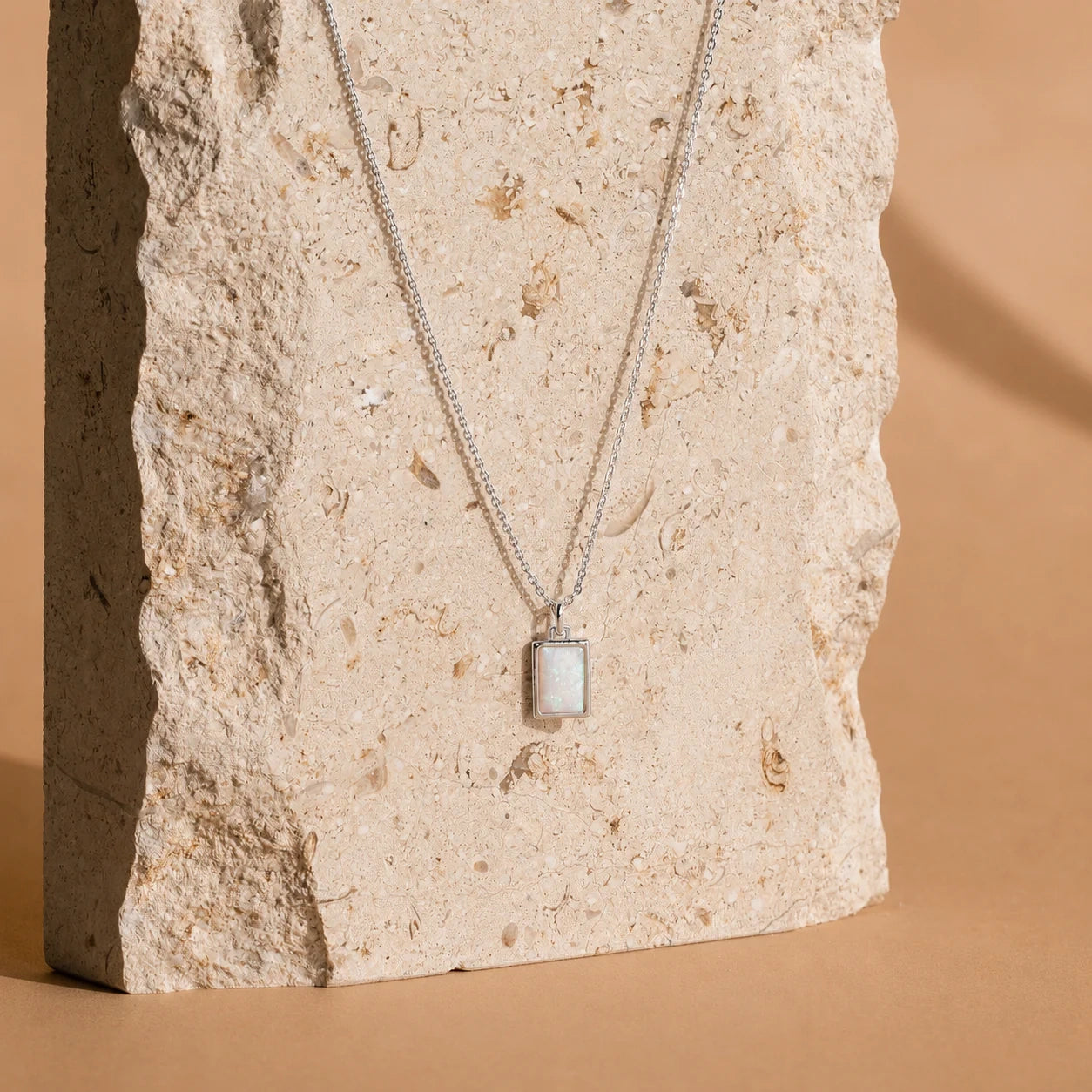 White Opal Rectangle Necklace