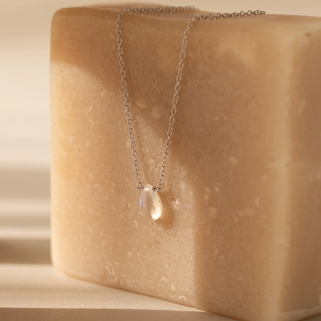Teardrop Moonstone Necklace Silver 18K Gold Plated