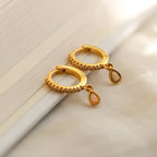 Diamond Opal Drop Charm Huggies Silver 18K Gold Plated