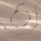 Heart Station Necklace & Bracelet Set Silver 18K Gold Plated