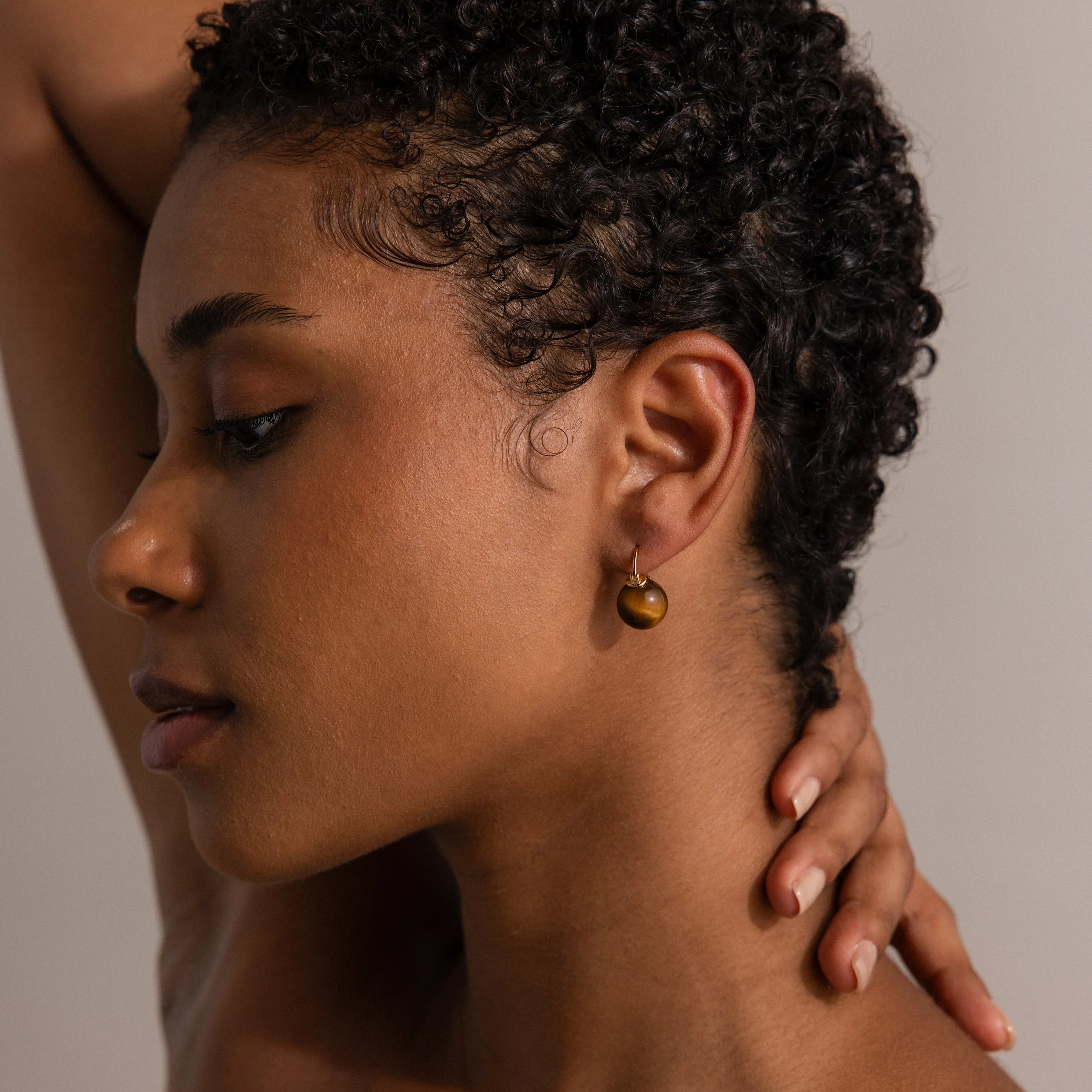 Tiger's Eye Dome Drop Earrings Silver 18K Gold Plated