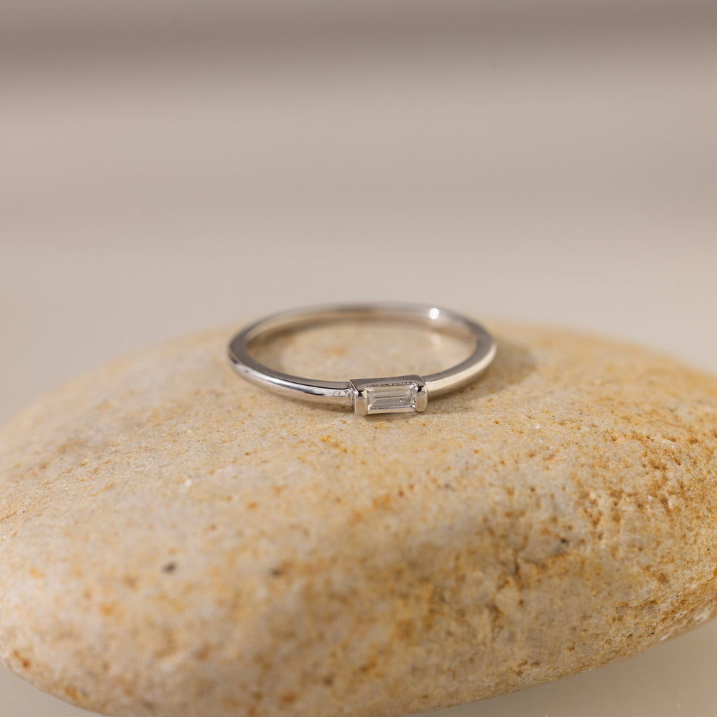 Baguette Diamond Ring Silver 18K Gold Plated