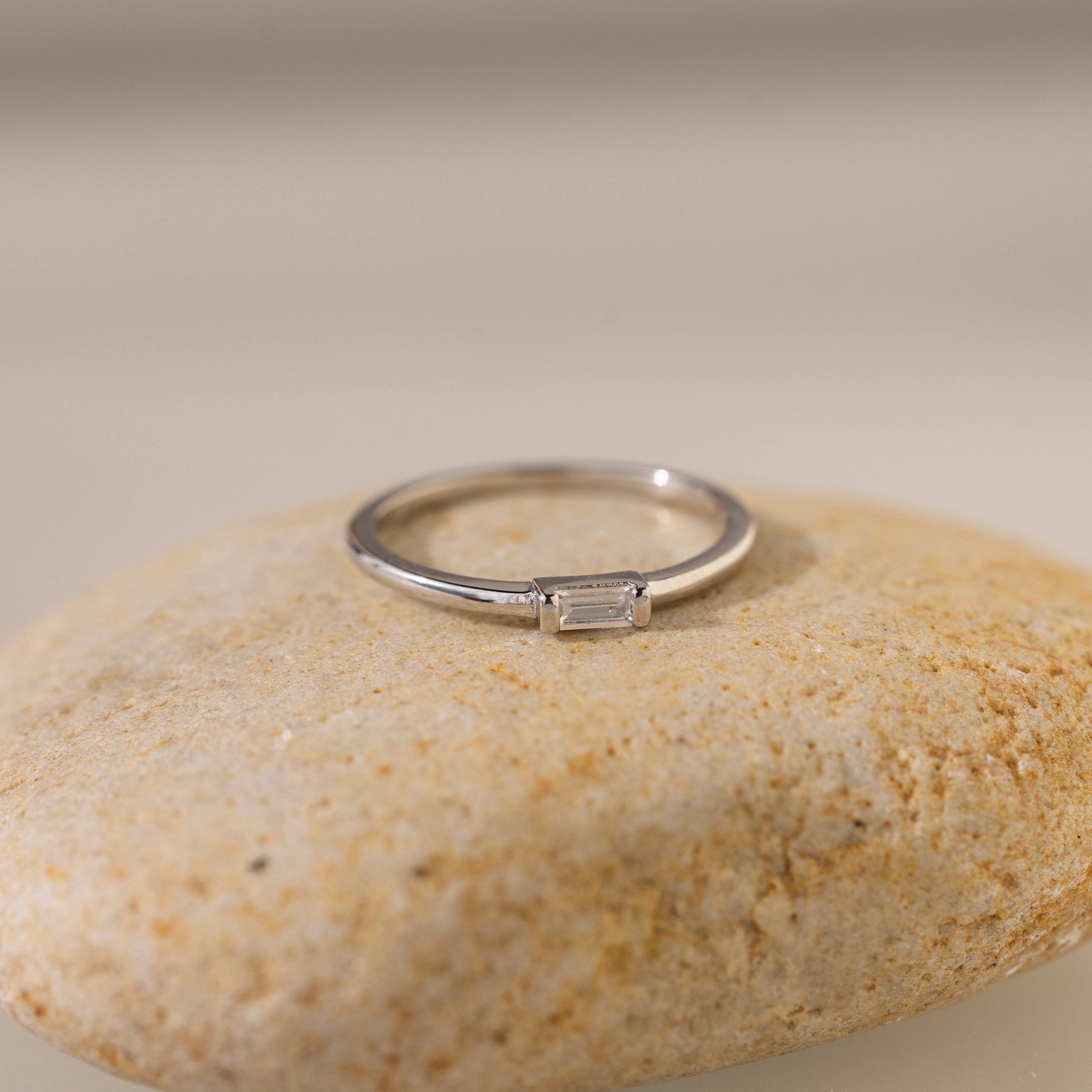 Baguette Diamond Ring Silver 18K Gold Plated