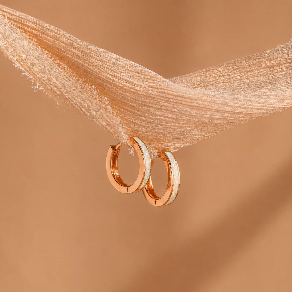 White Opal Inlay Hoops