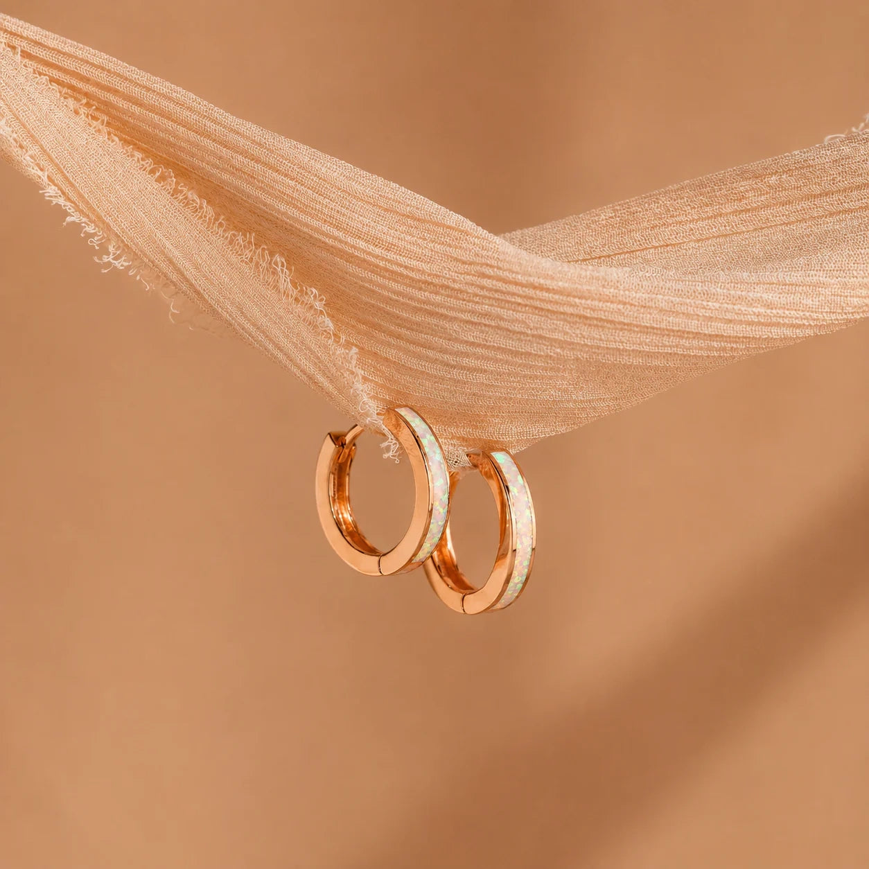 White Opal Inlay Hoops