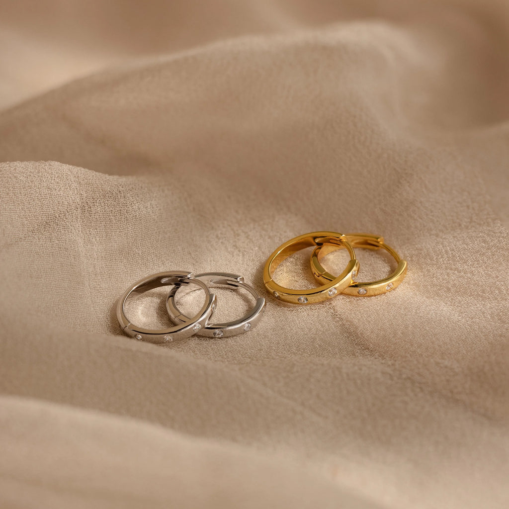 Classic Diamond Sprinkle Huggies Silver 18K Gold Plated