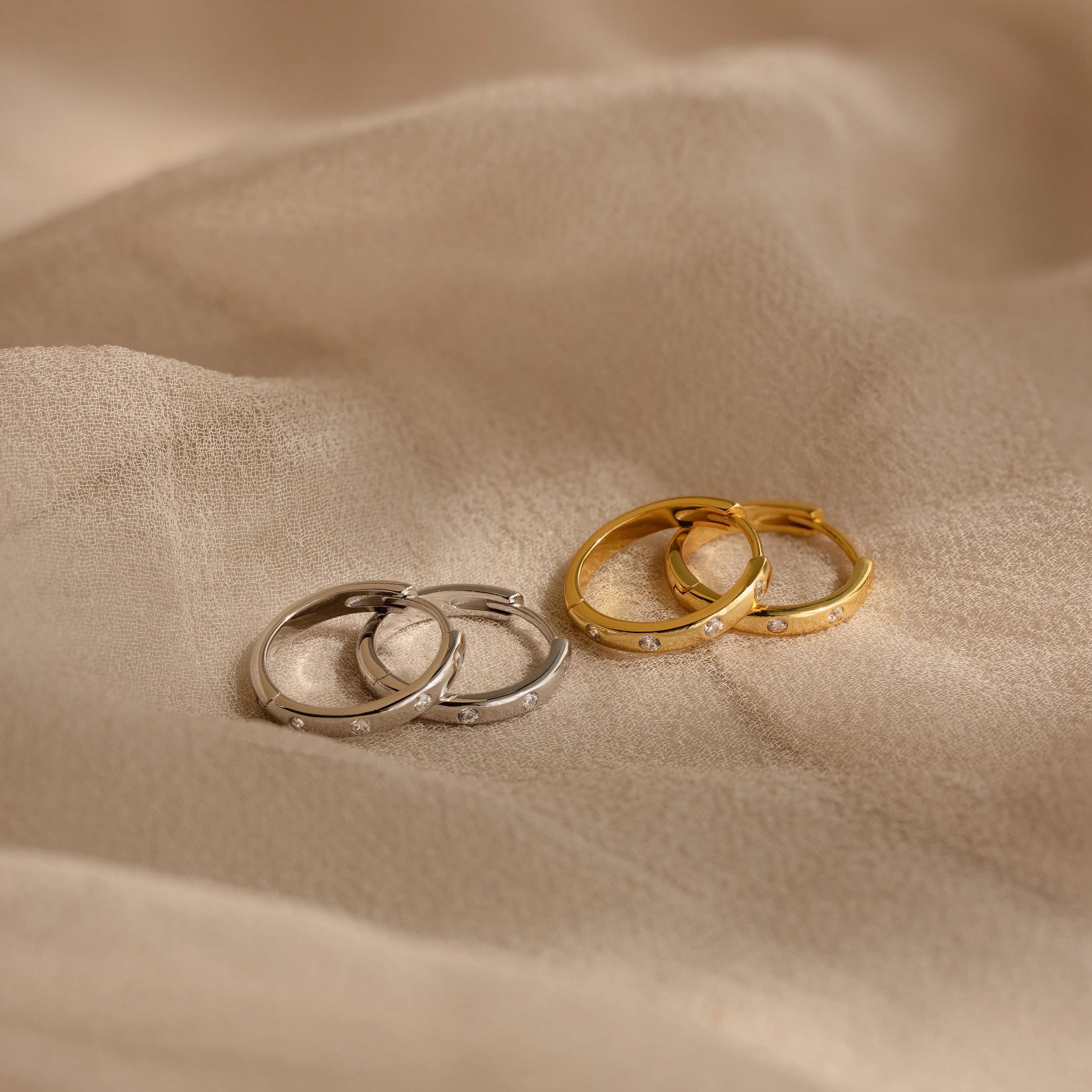 Classic Diamond Sprinkle Huggies Silver 18K Gold Plated