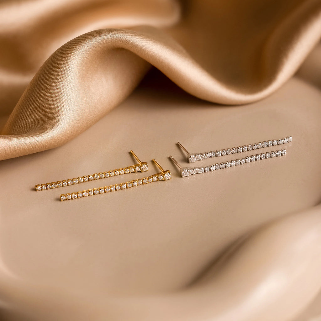 Diamond Tennis Dangle Earrings Silver 18K Gold Plated