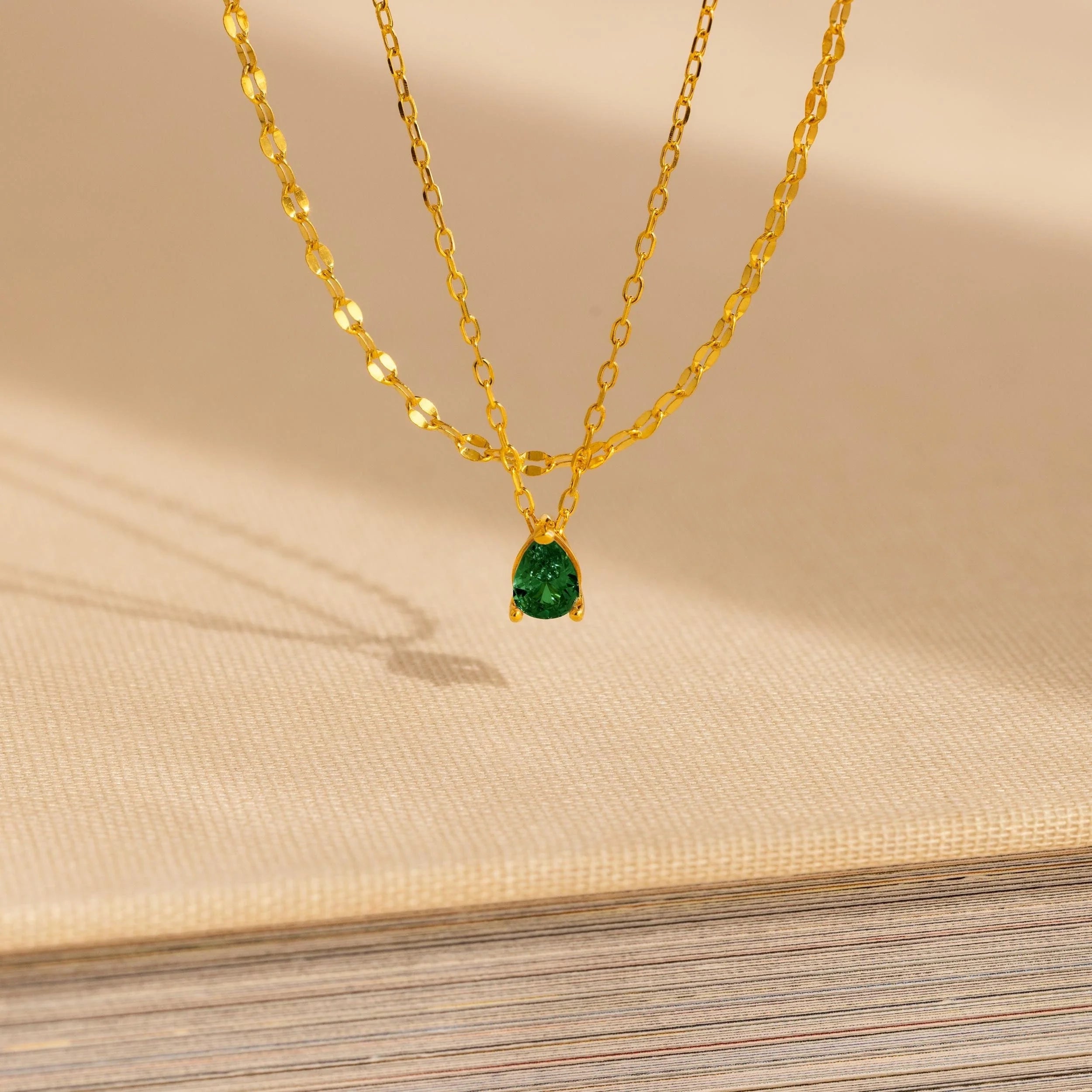 Pear-Cut Duo Layered Necklace Silver 18K Gold Plated