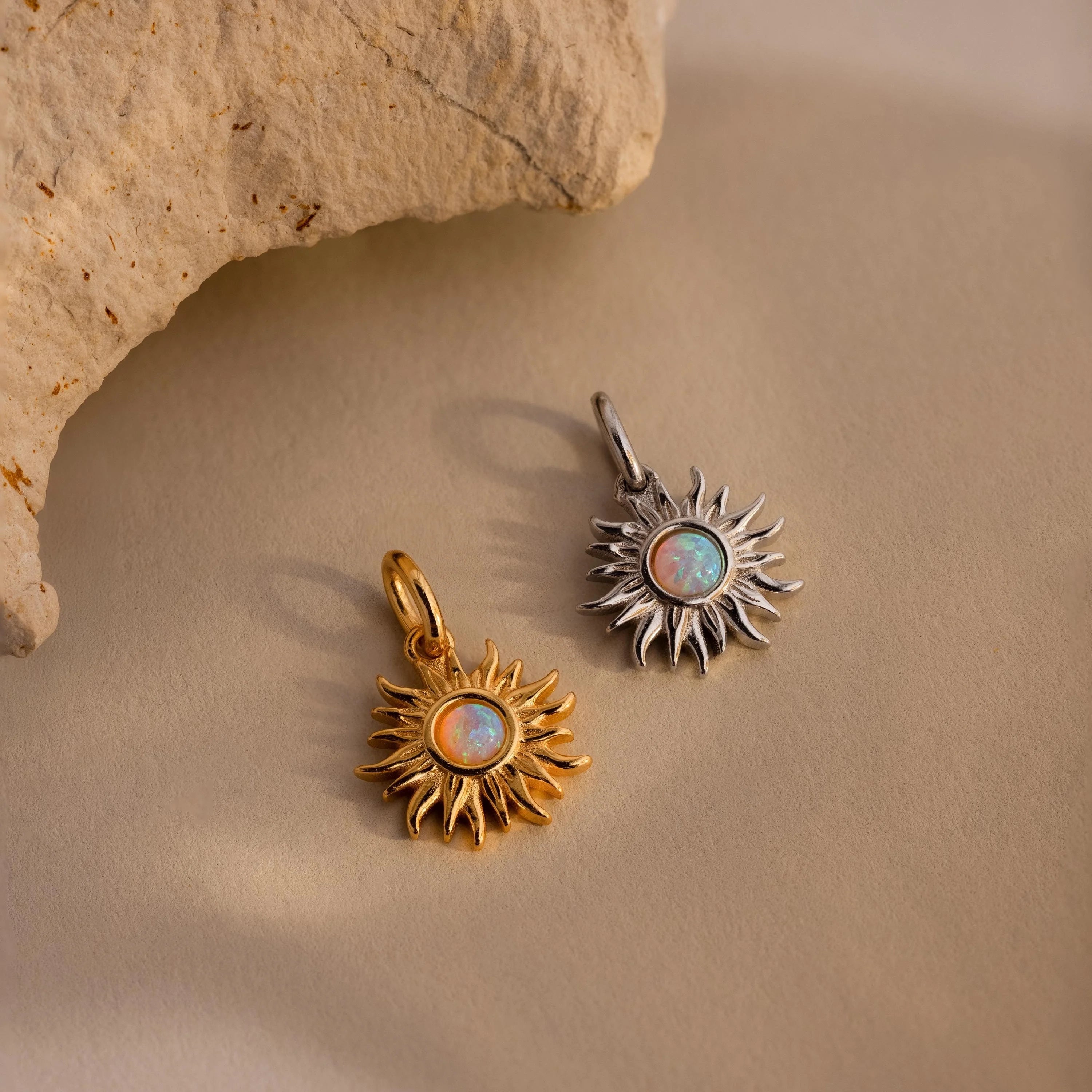 Opal Sun Charm Silver 18K Gold Plated