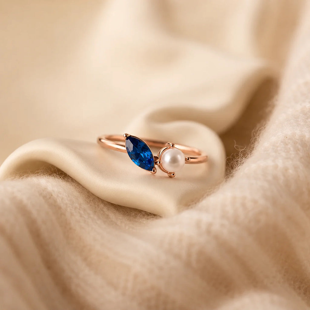 Marquise Birthstone & Pearl Stackable Ring