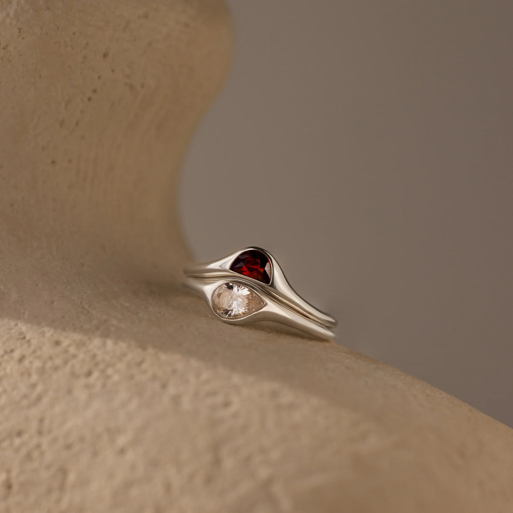 Sculpted Toi et Moi Ring Set Silver 18K Gold Plated