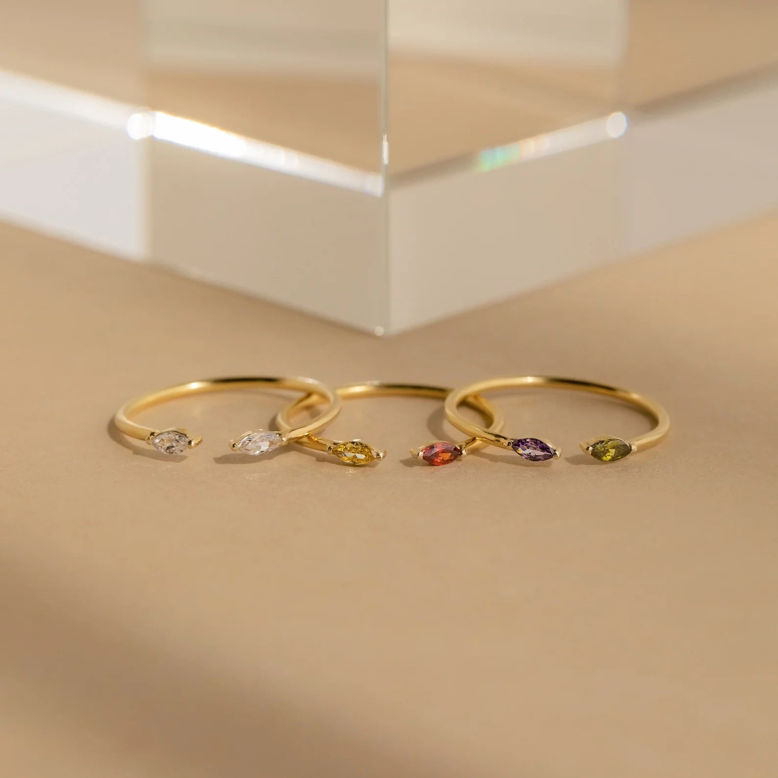 Duo Marquise Birthstone Ring Silver 18K Gold Plated