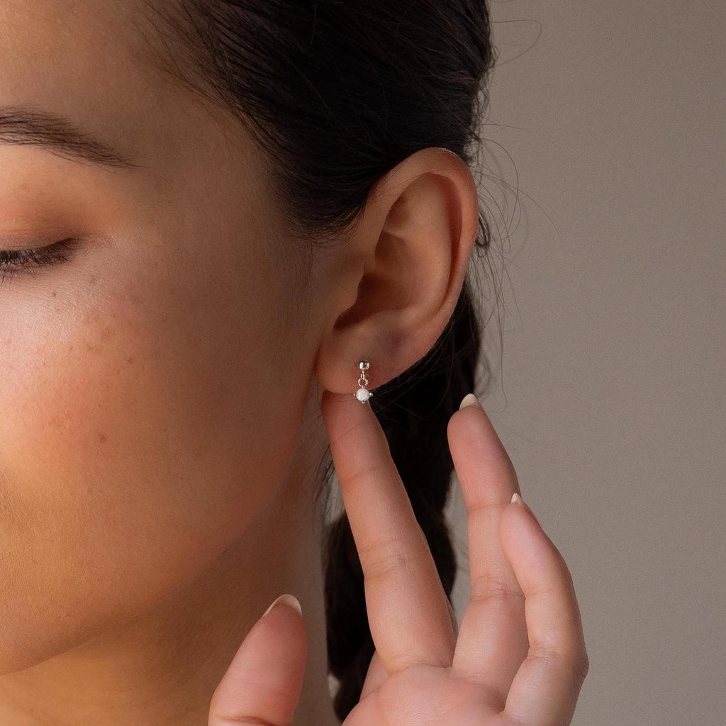 Dainty Opal Drop Studs Silver 18K Gold Plated