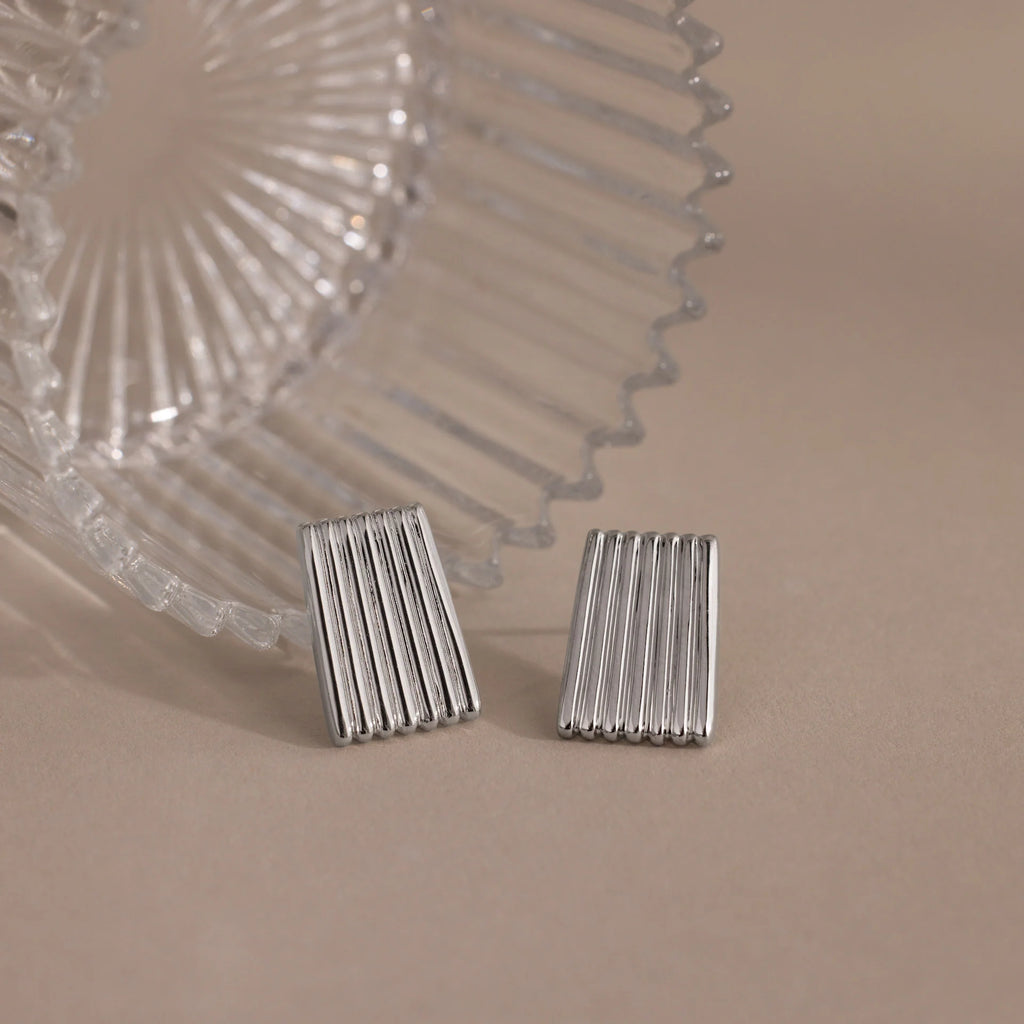 Ribbed Earrings Silver 18K Gold Plated