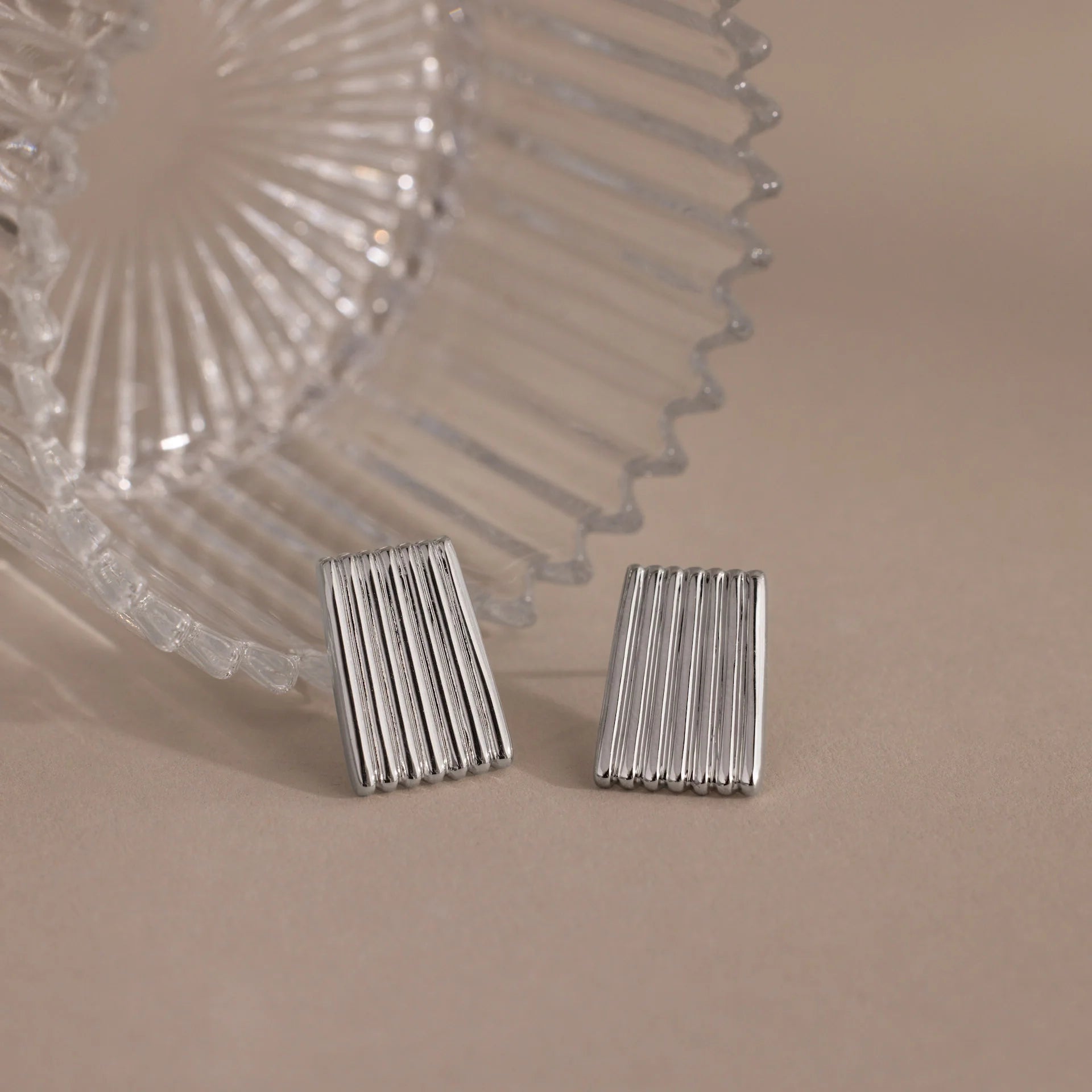 Ribbed Earrings Silver 18K Gold Plated