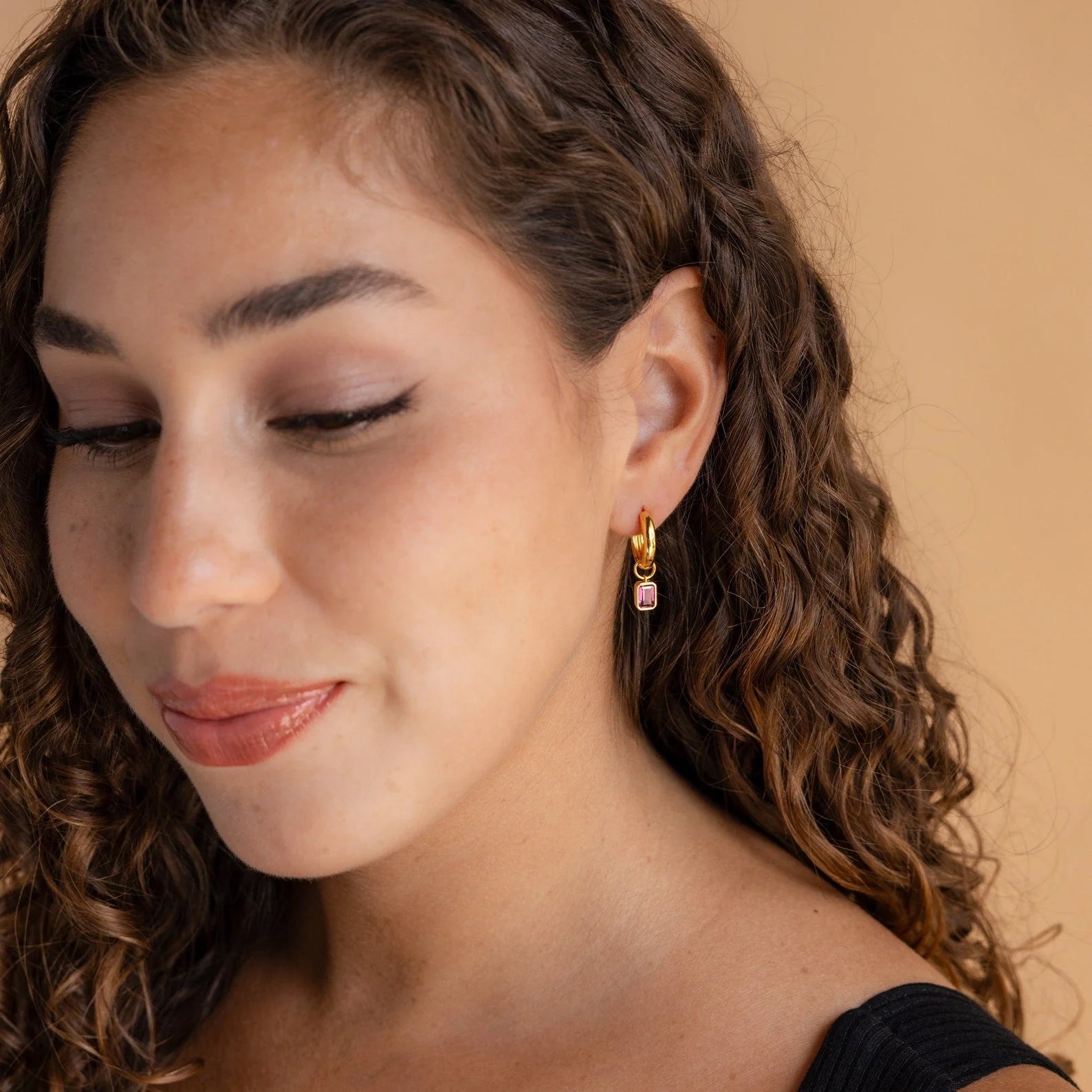 Dangling Emerald Birthstone Hoops Silver 18K Gold Plated