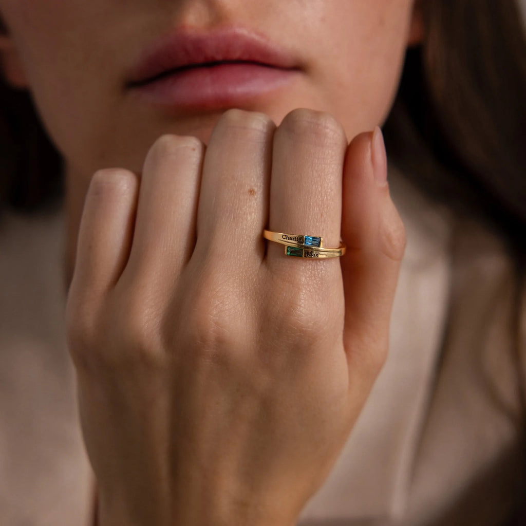 Toi et Moi Baguette Cut Name Ring Silver 18K Gold Plated