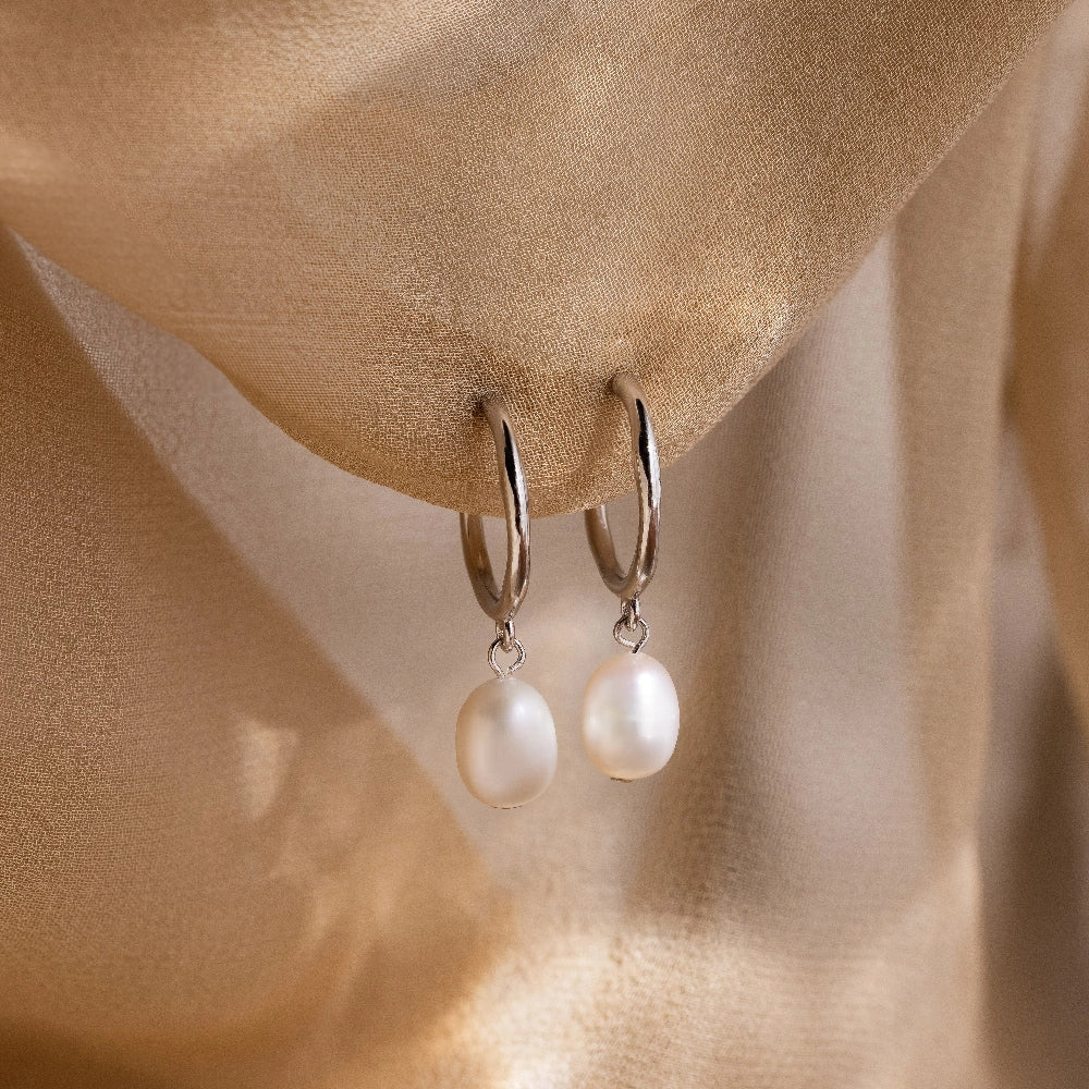 Margot Pearl Hoops Silver 18K Gold Plated