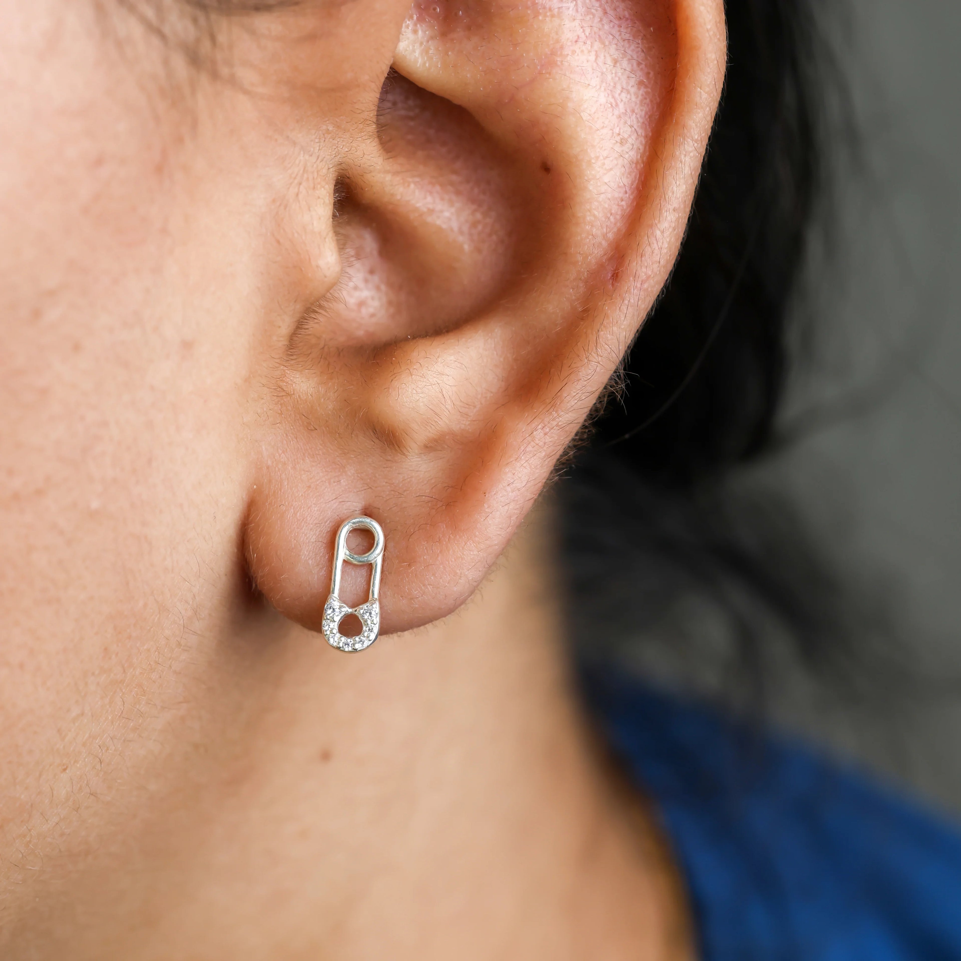 Tiny Pave Safety Pin Studs