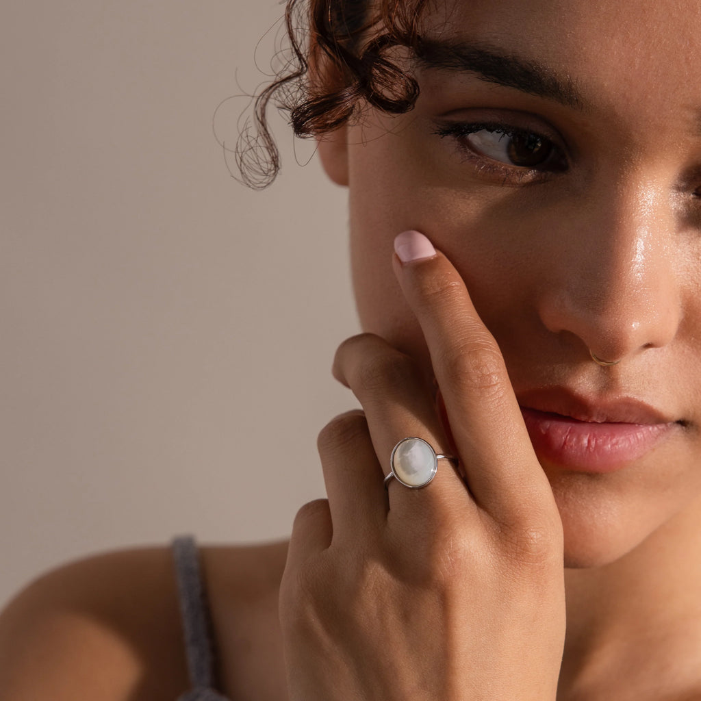 Mother of Pearl Signet Ring Silver 18K Gold Plated
