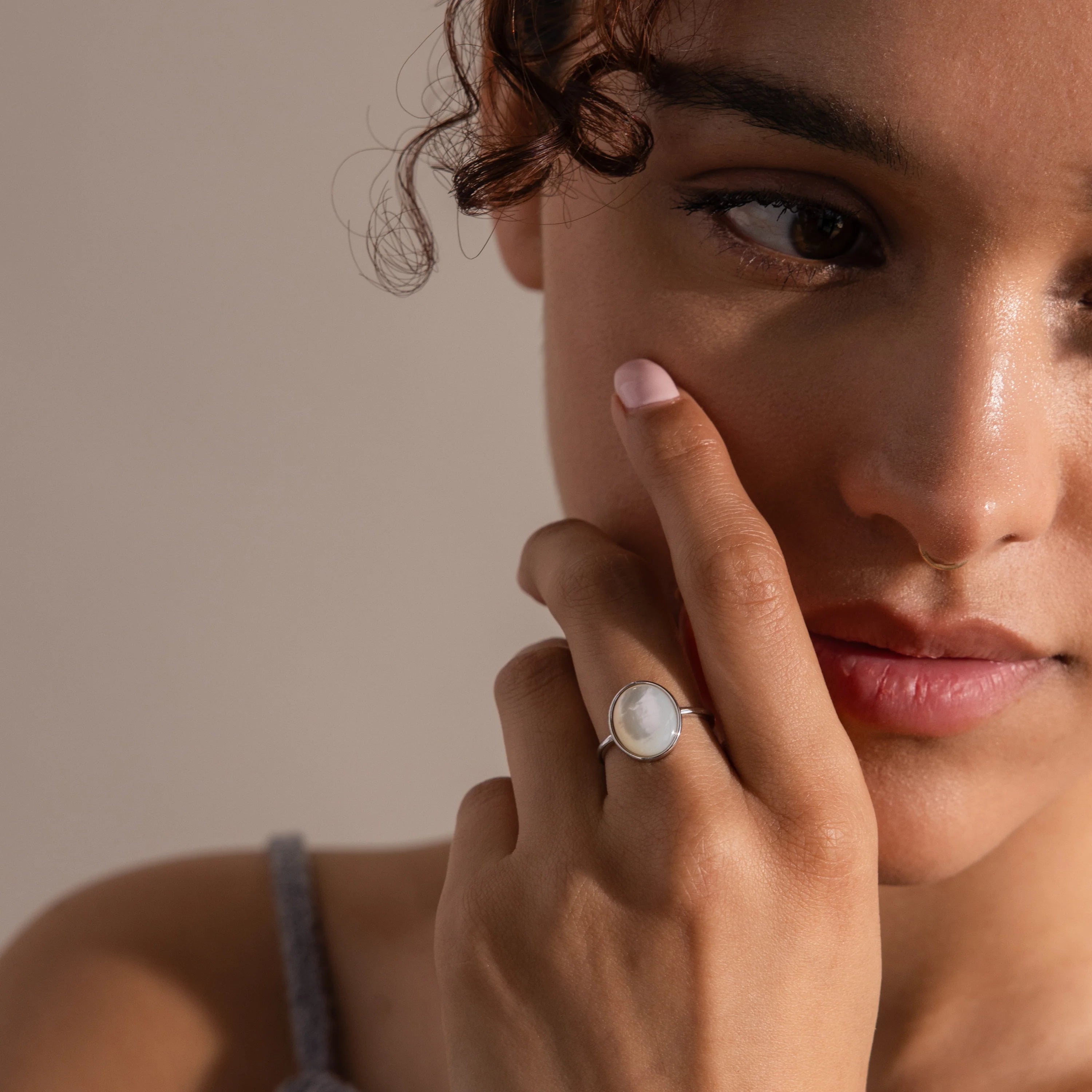 Mother of Pearl Signet Ring Silver 18K Gold Plated