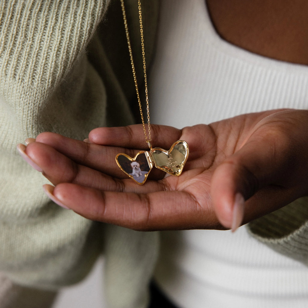 Organic Heart Locket Necklace Silver 18K Gold Plated