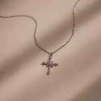 Vintage Diamond Cross Necklace Silver 18K Gold Plated
