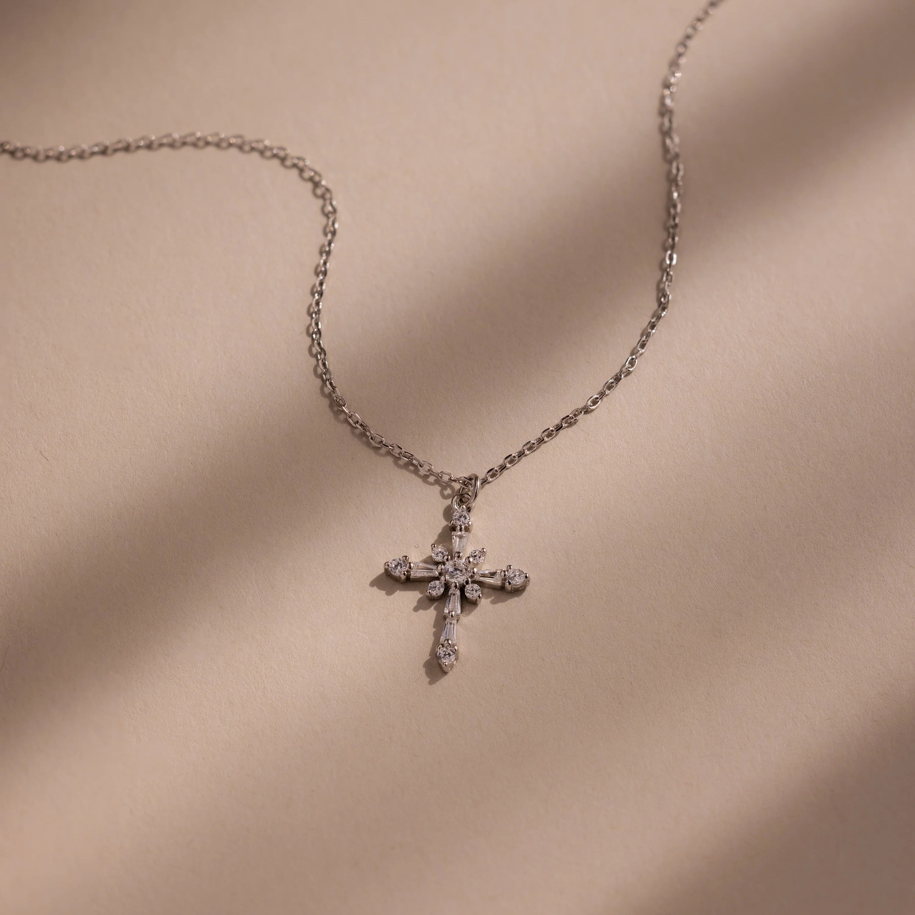 Vintage Diamond Cross Necklace Silver 18K Gold Plated