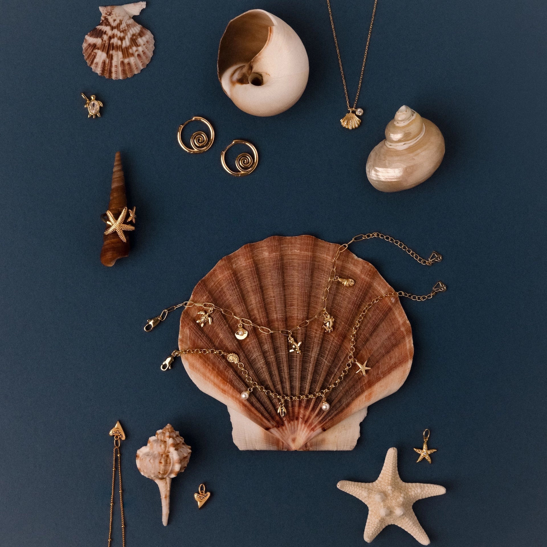 Seaside Pearl Charm Bracelet Silver 18K Gold Plated