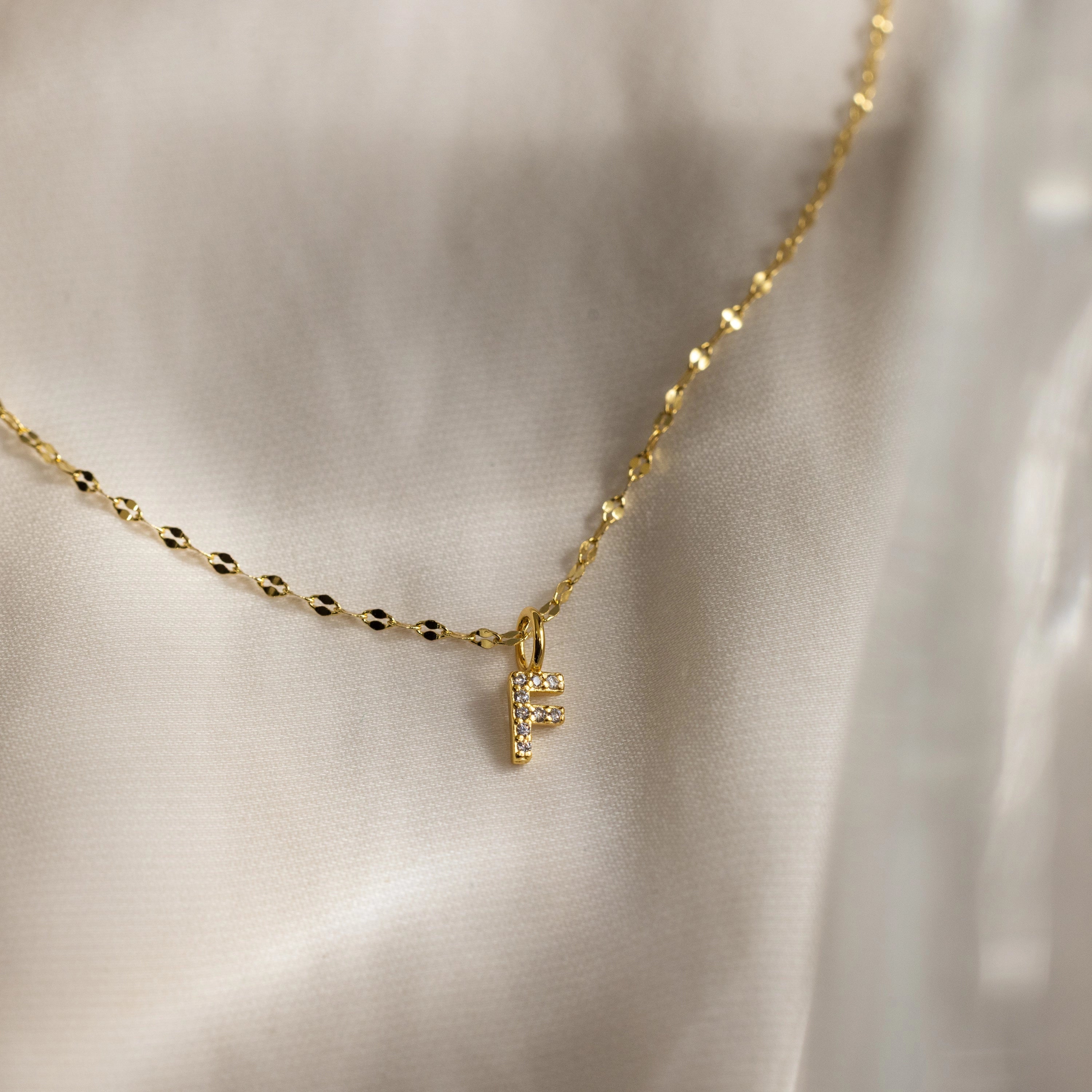 Dainty Pave Letter Necklace Silver 18K Gold Plated